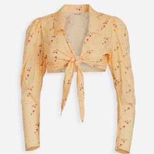 NWT WeWoreWhat Bisou Buttondown Floral Crop Top Yellow Women Small Collared Boho
